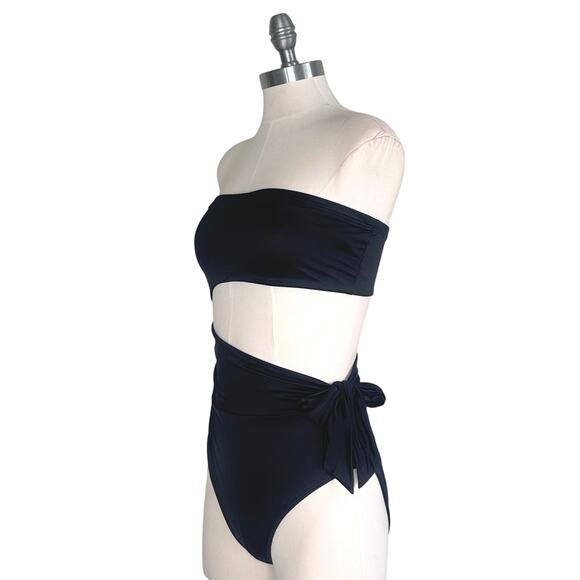 Good American Side Tie Cut Out One Piece Strapless Swimsuit Silky Black - Picture 5 of 9